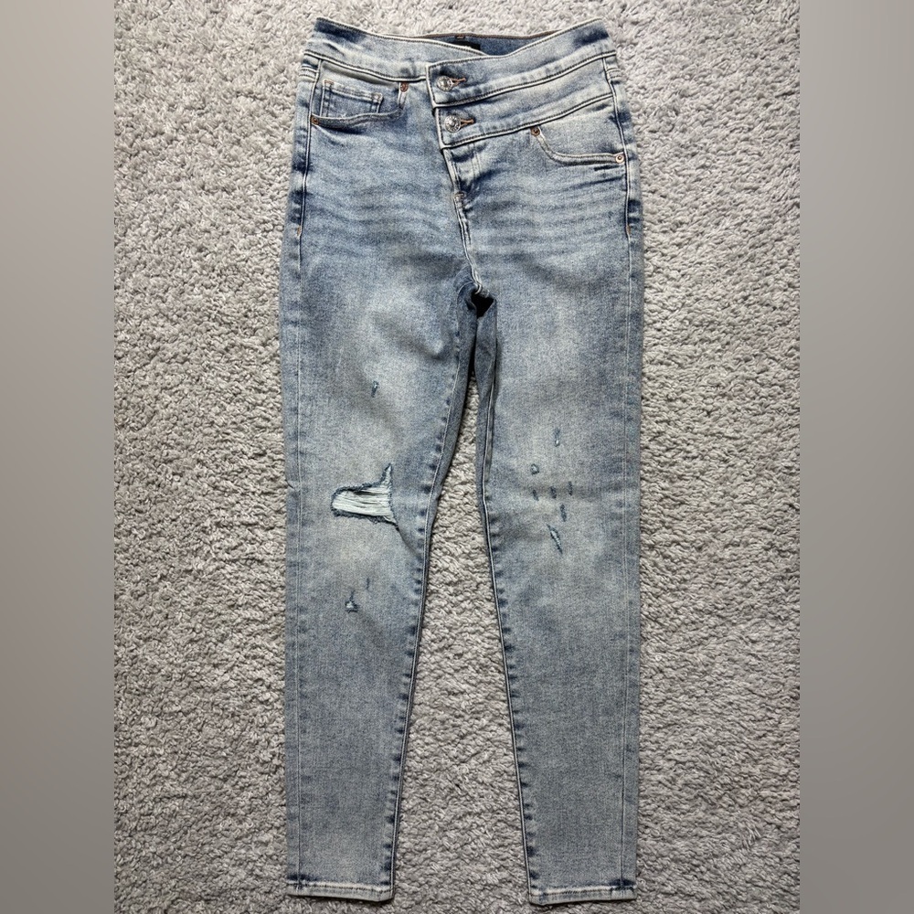 Express Jeans Womens 0 High Rise Skinny Cropped Exposed Button Fly Distressed